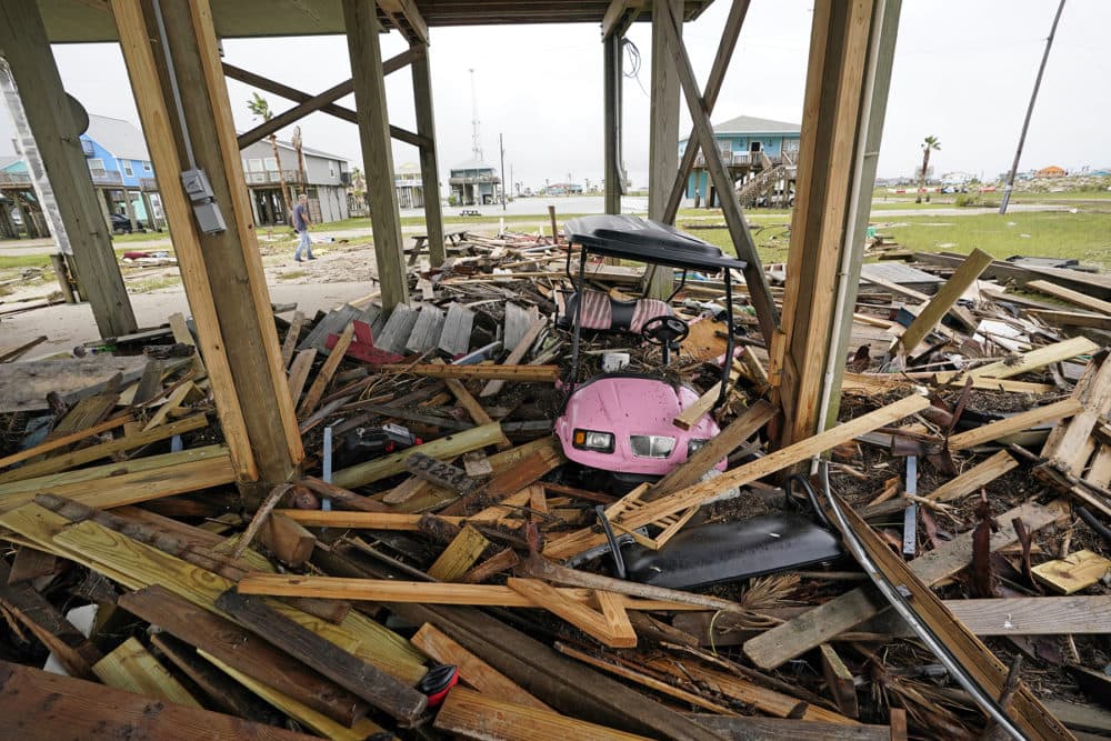 Damage from Tropical Depression Nicholas on Tuesday, Sept. 14, 2021, in San Luis Pass, Texas. (David J. Phillip/AP)