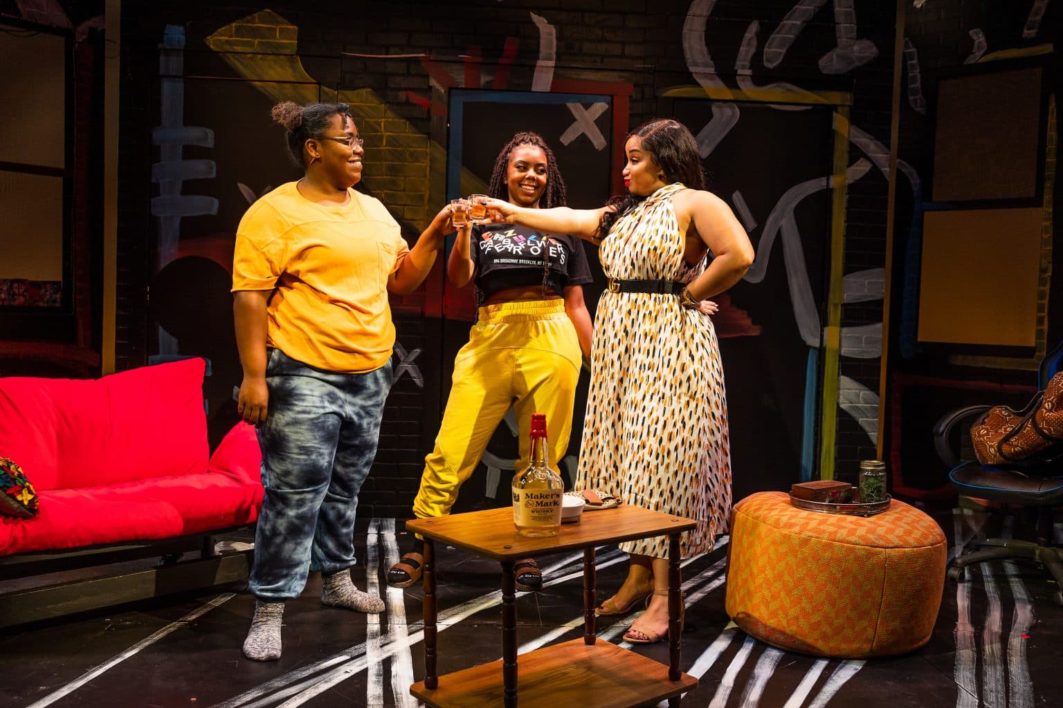 Left to right: Shanelle Chloe Villegas, Kelsey Fonise and Thomika Marie Bridwell in SpeakEasy Stage’s production of &quot;BLKS.&quot; (Courtesy Nile Scott Studios)