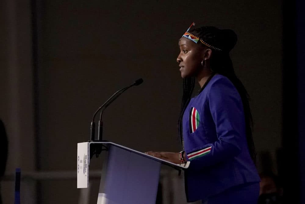 Kenyan climate activist Elizabeth Wathuti speaks during the opening ceremony of the COP26 U.N. Climate Summit, in Glasgow, Scotland, Monday, Nov. 1, 2021. (Alberto Pezzali/AP)