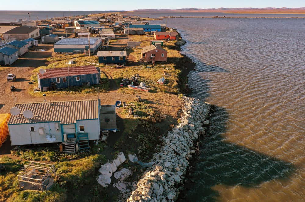 An aerial view shows how close some of the homes are to the lagoon on September 13, 2019 in Kivalina, Alaska. (Joe Raedle/Getty Images)