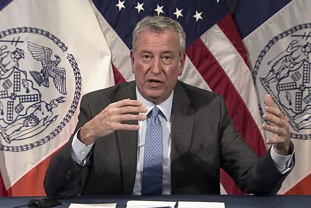 In this image taken from video, New York Mayor Bill de Blasio speaks during a virtual press conference, Dec. 2, 2021, in New York. (AP Photo)