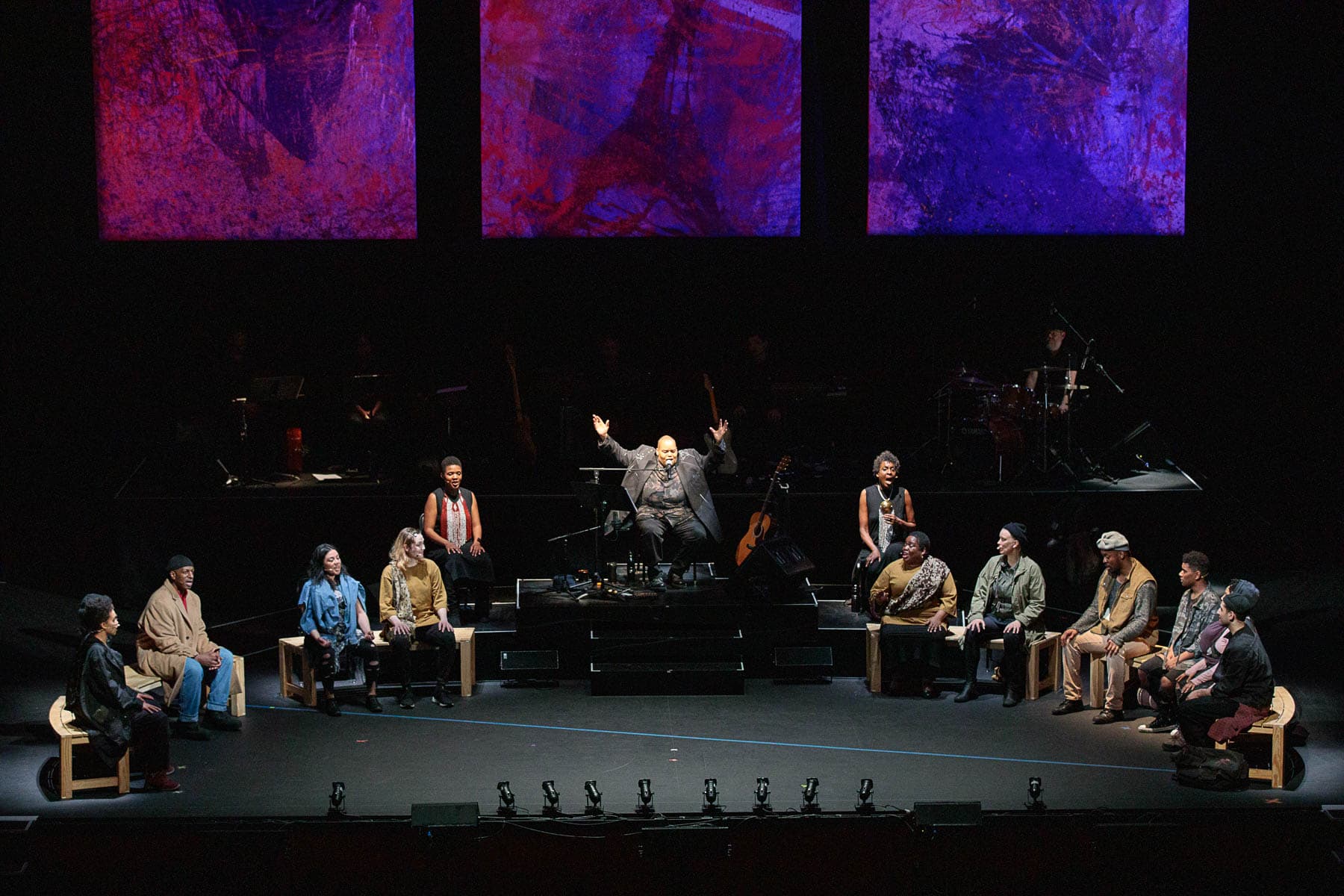 The cast of &quot;Parable of the Sower&quot; performing at UCLA's Royce Hall in March 2020. (Courtesy Reed Hutchinson)