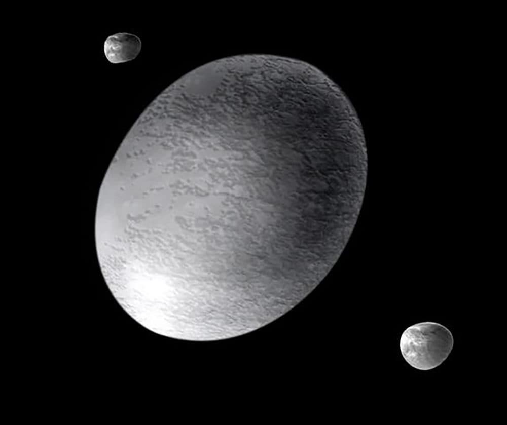 Artist's impression of Haumea and moons. (A. Field, Space Telescope Science Institute) 