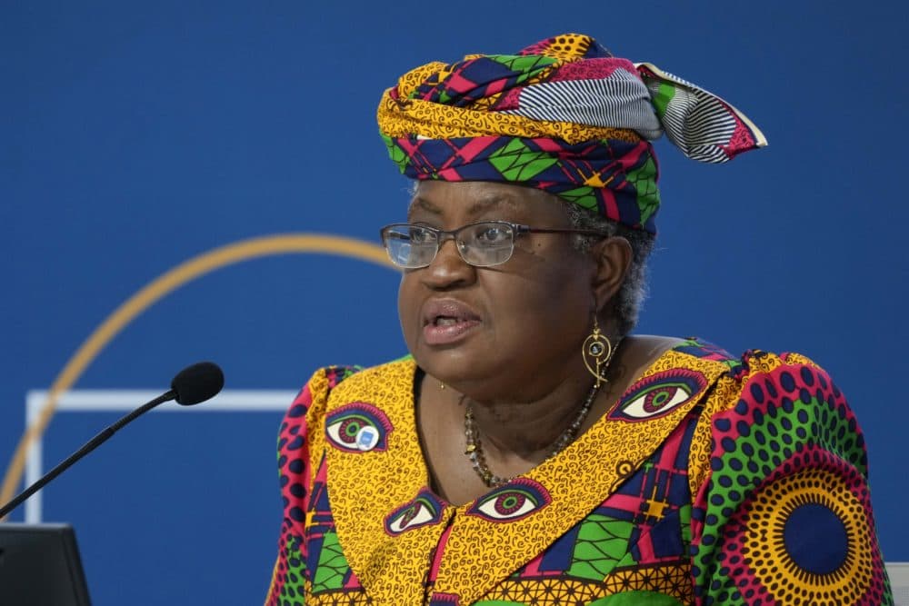 Ngozi Okonjo-Iweala, Director General of the World Trade Organization and former Foreign and Finance Minister of Nigeria, gives a speech in Venice, Italy, July 9, 2021. (AP Photo/Luca Bruno)