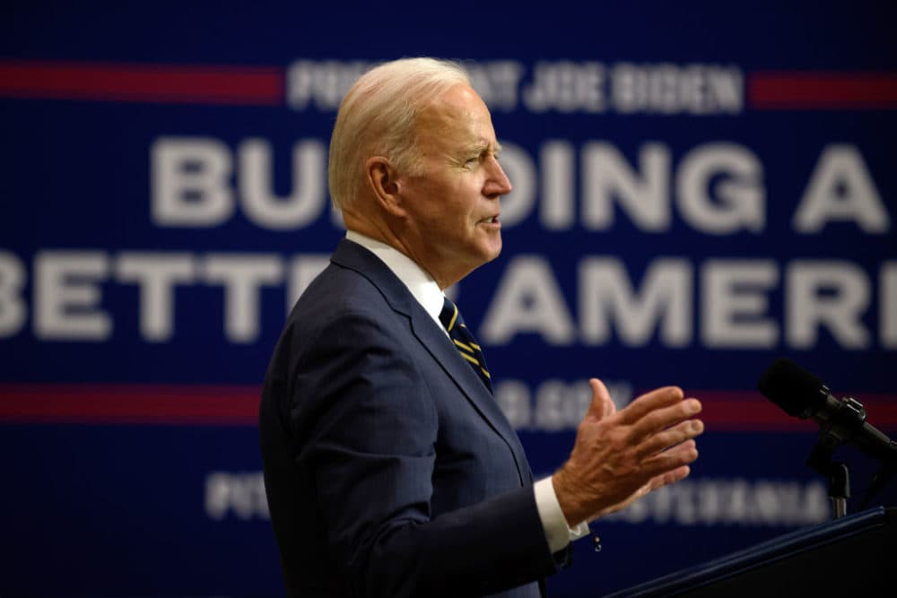 U.S. President Joe Biden speaks at Mill 19, a former steel mill being developed into a robotics research facility, on the campus of Carnegie Mellon University on January 28, 2022 in Pittsburgh, Pennsylvania.  (Jeff Swensen/Getty Images)