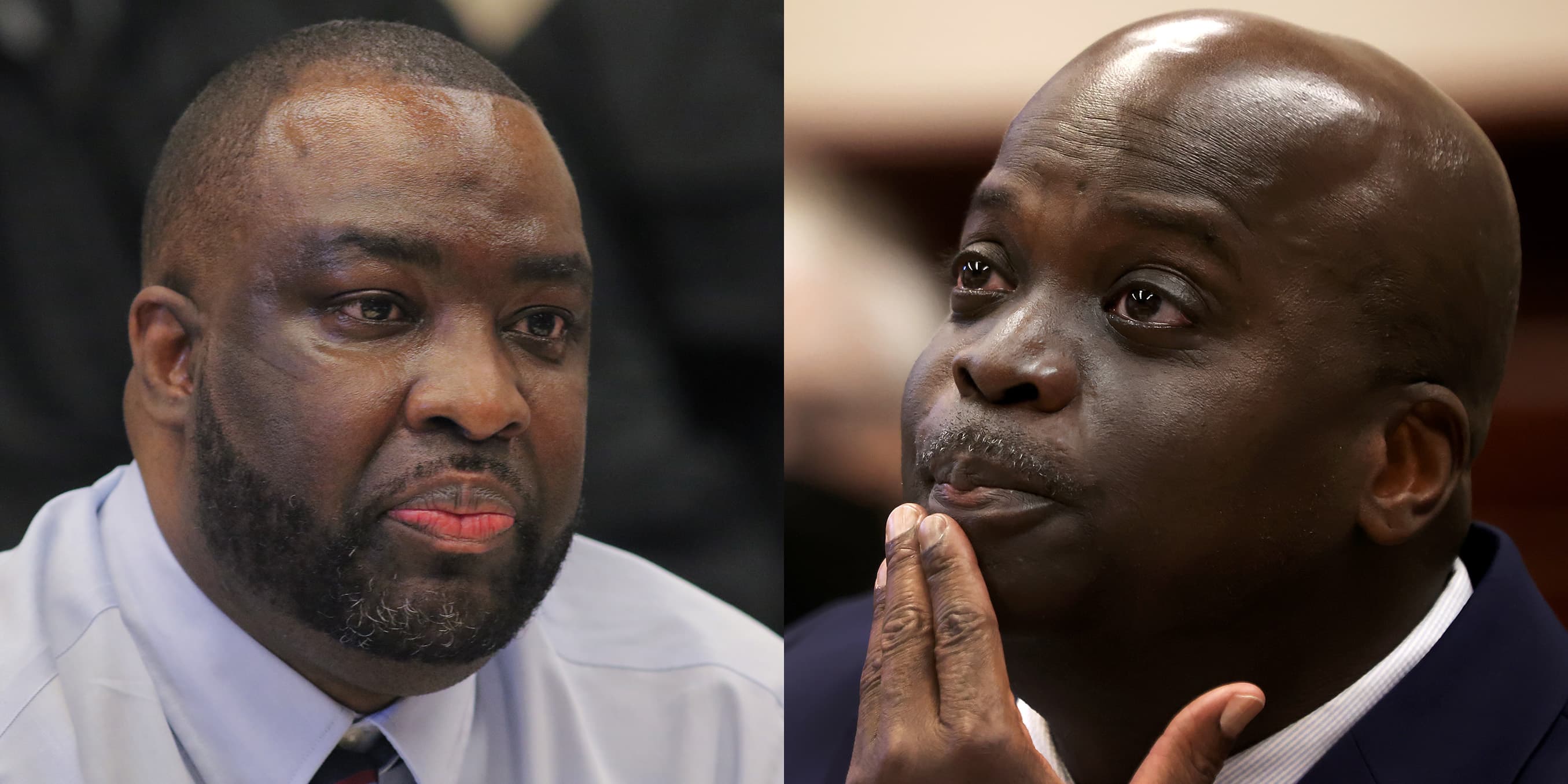 William Allen and Thomas Koonce at their respective Governor's Council hearings. (Allen photo by Lane Turner/The Boston Globe via Getty Images. Koonce photo by David L. Ryan/The Boston Globe via Getty Images)