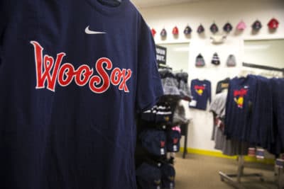 Worcester Red Sox apparel on display in Worcester. (Nic Antaya for The Boston Globe via Getty Images)