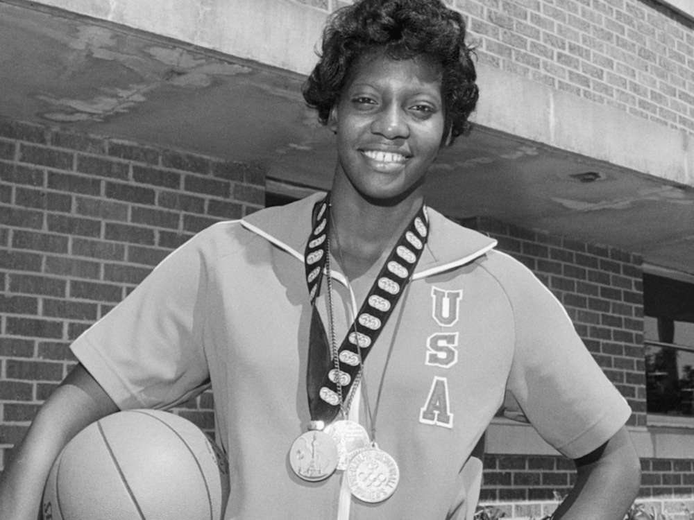 Lusia Harris with her USA Olympic medals. (“The Queen of Basketball” / Breakwater Studios / The New York Times)