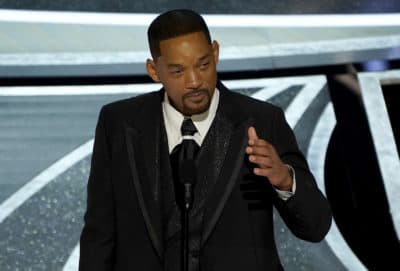 Will Smith cries as he accepts the award for best performance by an actor in a leading role for &quot;King Richard&quot; at the Oscars on Sunday, March 27, 2022, at the Dolby Theatre in Los Angeles. (Chris Pizzello/AP)