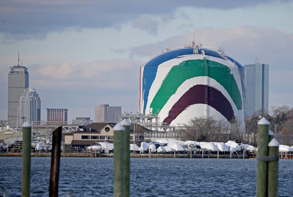 The Dorchester Gas tank in 2021. (Stuart Cahill/MediaNews Group/Boston Herald via Getty Images)
