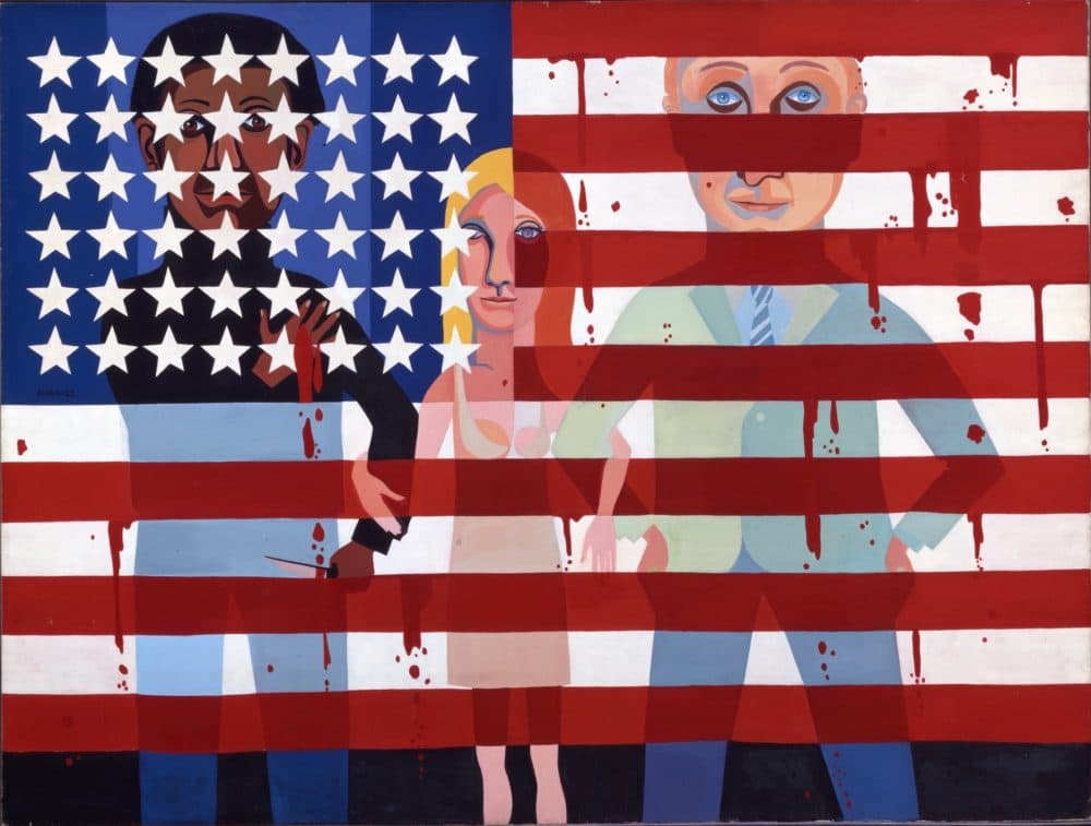 Faith Ringgold, American People Series #18: The Flag Is Bleeding, 1967. Faith Ringgold, American People Series #18: The Flag Is Bleeding, 1967. © Faith Ringgold / ARS, NY and DACS, London, courtesy ACA Galleries, New York 2022