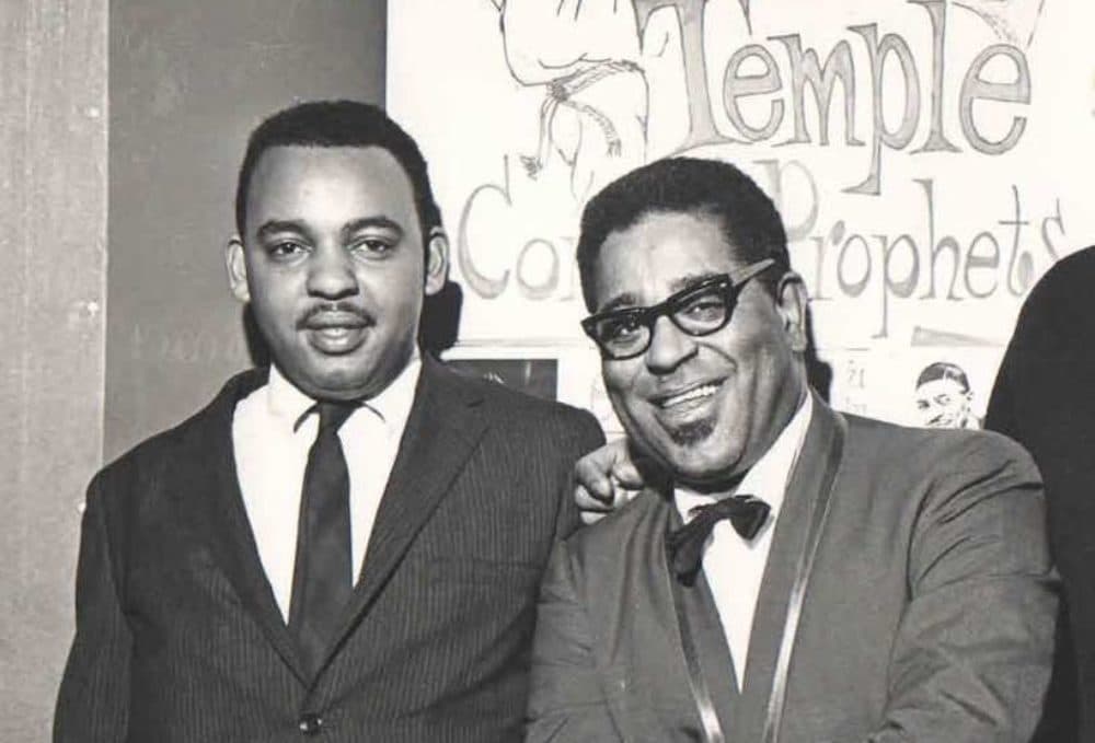 Winston Willis (left) and Dizzy Gillespie (right) in rear of Jazz Temple Building. Gillespie was making one of several appearances at the club when this photo was taken in 1963. (Courtesy Gayle Photography/Willis Family Photographs)