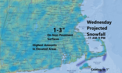 Snow will pile up 1-3 inches in most areas Wednesday afternoon. (Dave Epstein for WBUR)
