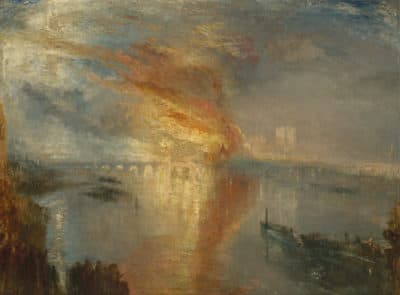 Joseph Mallord William Turner, &quot;The Burning of the Houses of Lords and Commons, October 16, 1834,&quot; 1835. (Courtesy The Cleveland Museum of Art)