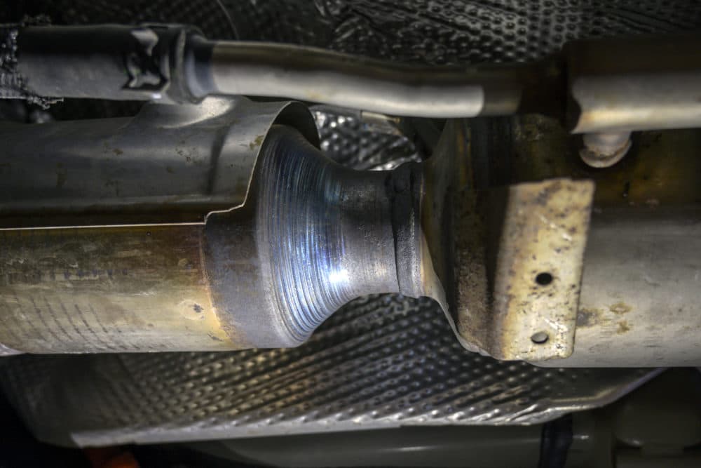 Catalytic converters, like this one, are being stolen for the precious metals they contain. (Mindy Schauer/Digital First Media/Orange County Register via Getty Images)