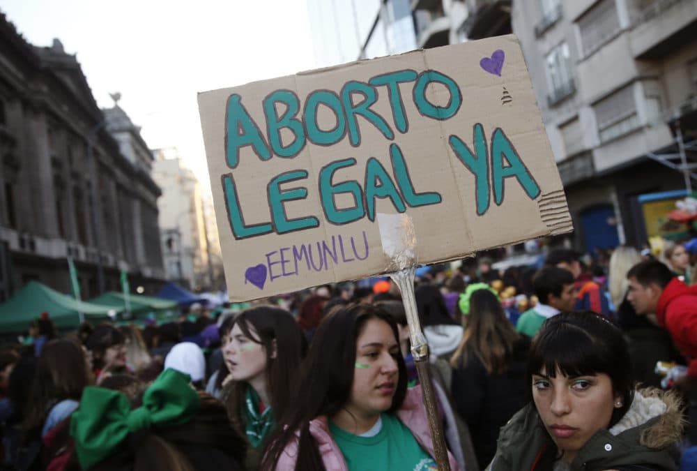 A pro-choice activist holds a sign that reads in Spanish &quot;Legal abortion now&quot; during a rally to legalize abortion outside Congress in Buenos Aires, Argentina, Tuesday, May 28, 2019. (Marcos Brindicci/AP)