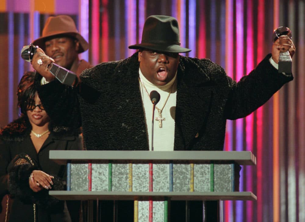 On Dec. 6, 1995, The Notorious B.I.G. wins best rap artist and rap single of the year during the annual Billboard Music Awards in New York. (Mark Lennihan/AP)