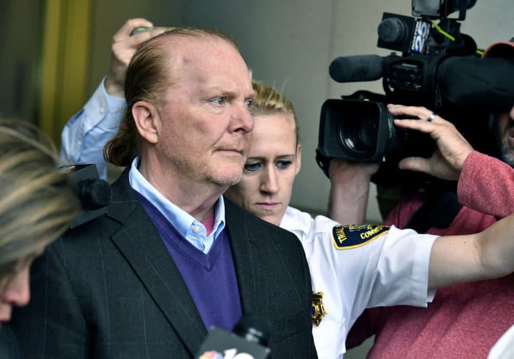 Chef Mario Batali departs municipal court in Boston on May 24, 2019, after pleading not guilty to an allegation that he forcibly kissed and groped a woman at a Boston restaurant in 2017. (AP Photo/Josh Reynolds, File)