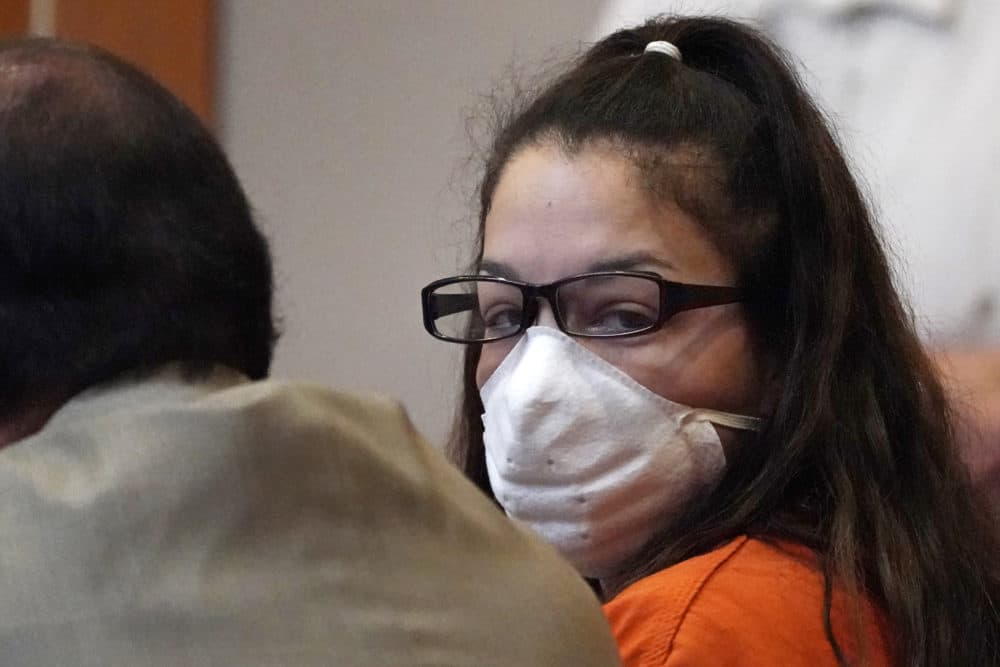 Kayla Montgomery looks towards the gallery during proceedings at Hillsborough Superior Court, Thursday, May 5, 2022, in Manchester, N.H. She was released from a Manchester jail on Friday, May 6, 2022. (Charles Krupa/AP)