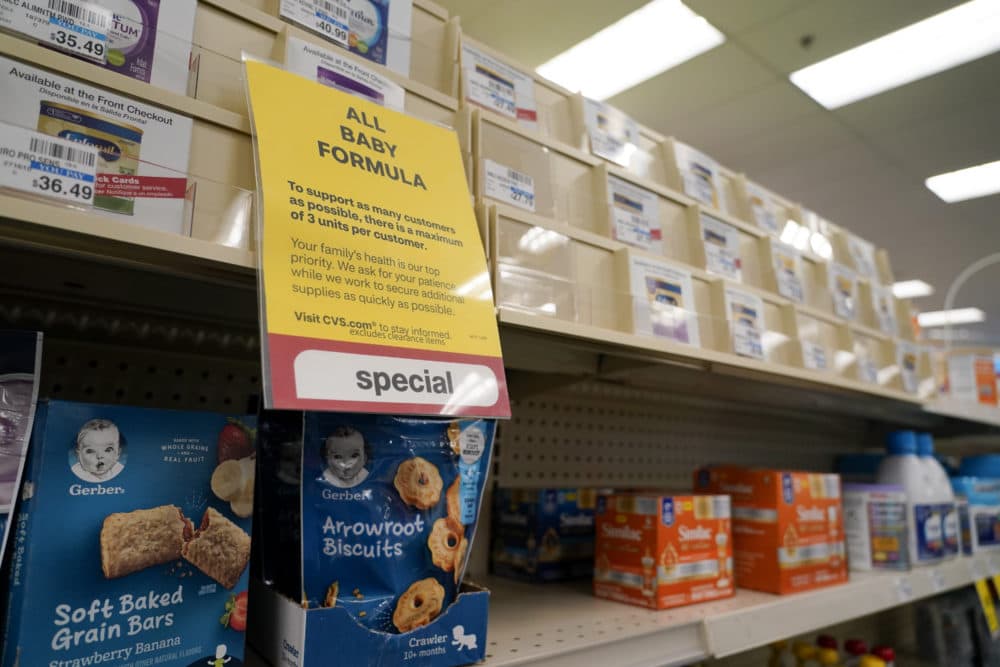 A sign is posted at a CVS pharmacy indicating a shortage in the availability of baby food Tuesday, May 10, 2022, in Charlotte, N.C. Parents in much of the U.S. are scrambling to find baby formula after a combination of supply disruptions and safety recalls have swept many of the leading brands from store shelves. (Chris Carlson/AP)