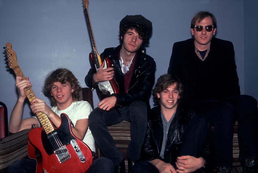 Group portrait The Del Fuegos at the Vic Theater, Chicago, Illinois, Nov. 8, 1985. Pictured are, from left, Warren Zanes, Dan Zanes, Tom Lloyd and Woody Giessmann. (Paul Natkin/Getty Images)