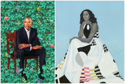 Left: Kehinde Wiley, &quot;Barack Obama,&quot; 2018. Right: Amy Sherald, &quot;Michelle LaVaughn Robinson Obama,&quot; 2018. (Courtesy of the Smithsonian's National Portrait Gallery and Museum of Fine Arts, Boston)