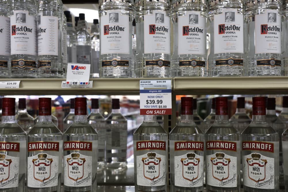 Bottles of vodka are seen on the shelves in an ABC store on February 28, 2022 in Alexandria, Virginia. (Alex Wong/Getty Images)