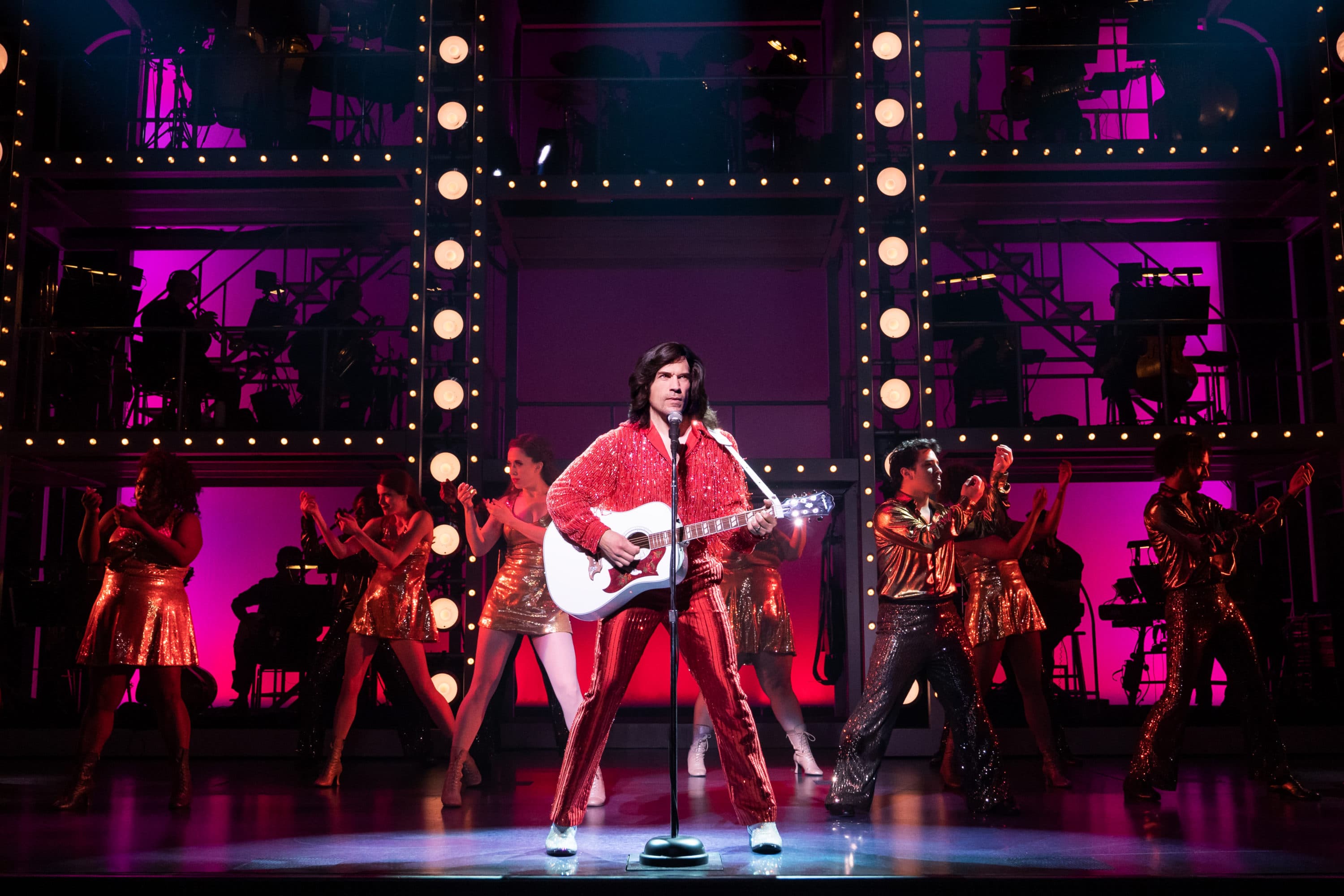 Will Swenson as Neil Diamond and the cast of &quot;A Beautiful Noise.&quot; (Courtesy Matthew Murphy)
