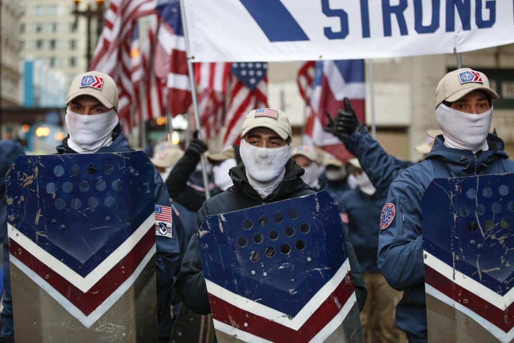 The white nationalist group Patriot Front attends the March For Life on January 8, 2022 in Chicago, Illinois. (Kamil Krzaczynski/Getty Images)