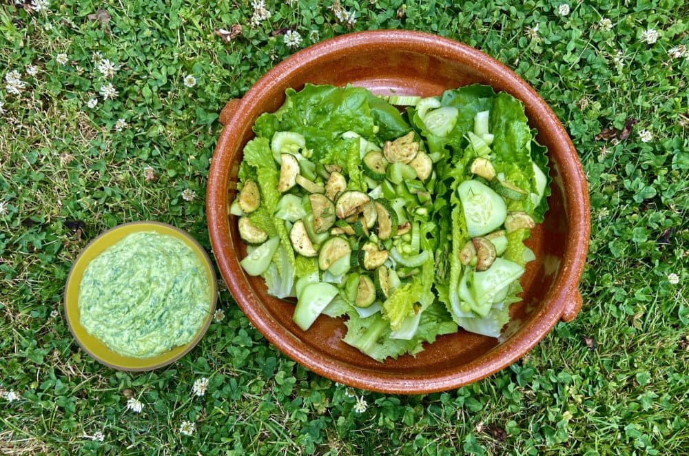 Green green salad with green goddess dressing. (Kathy Gunst/Here & Now)