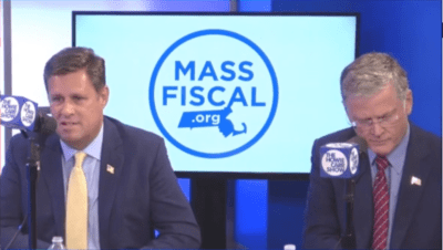Geoff Diehl and Chris Doughty during a Republican gubernatorial primary debate.