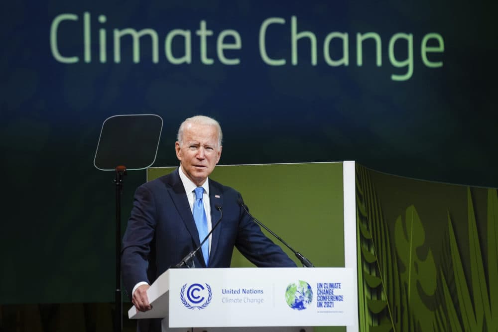 President Biden speaks during a session on Action on Forests and Land Use, during the UN Climate Change Conference COP26 in Glasgow, Scotland, last November. (Erin Schaff/The New York Times via AP, pool, file photo)
