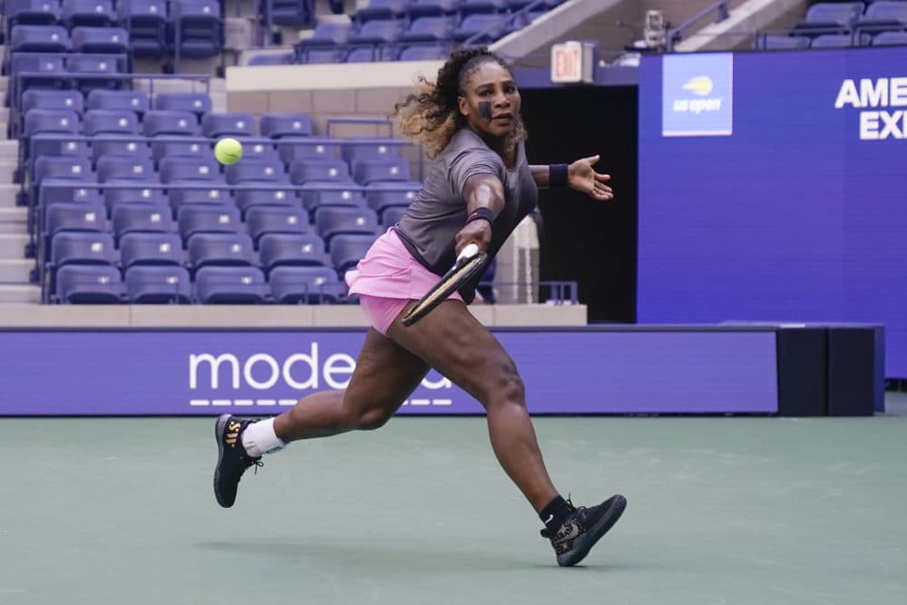Serena Williams practices at Arthur Ashe Stadium before the start of the U.S. Open. (Seth Wenig/AP)