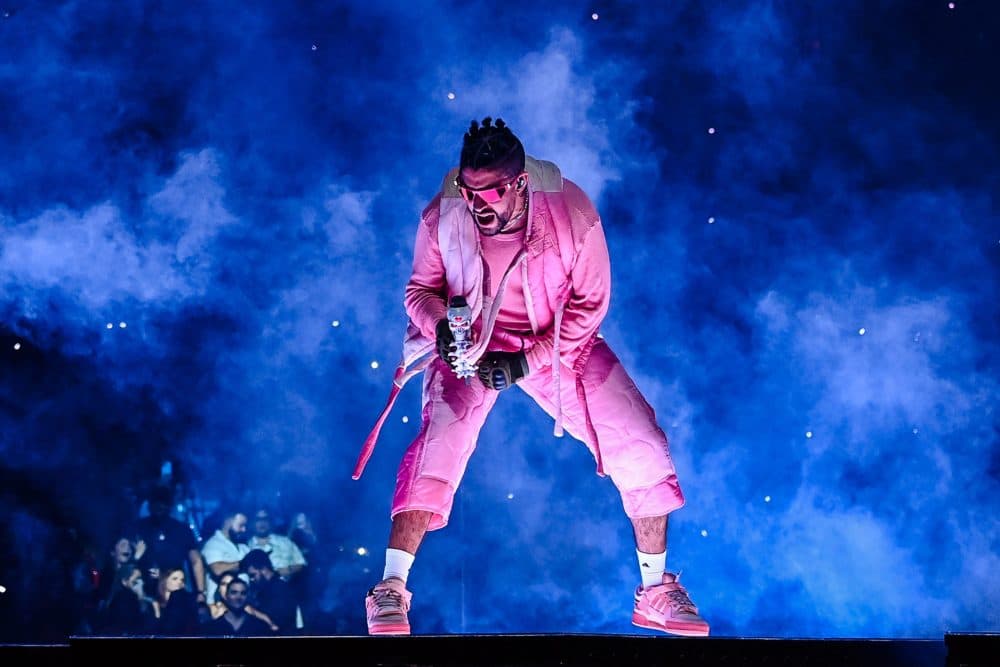 Puerto Rican rapper Bad Bunny performs onstage during &quot;The Last Tour Of The World&quot; at FTX Arena in Miami, Florida on April 1, 2022. (Chadan Khanna/AFP via Getty Images)