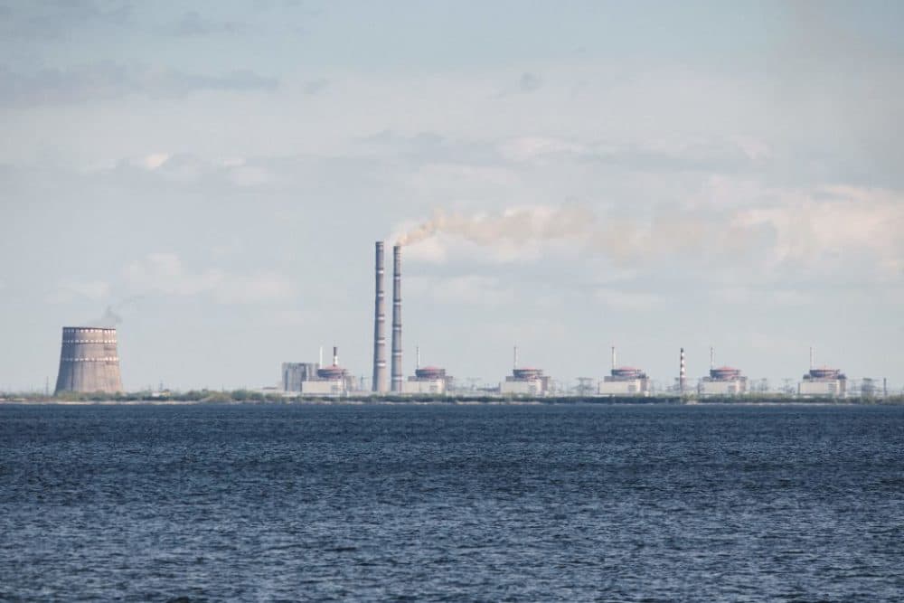 A general view shows the Zaporizhzhia nuclear power plant, situated in the Russian-controlled area of Enerhodar, seen from Nikopol in April 27, 2022. (Ed Jones/AFP via Getty Images)
