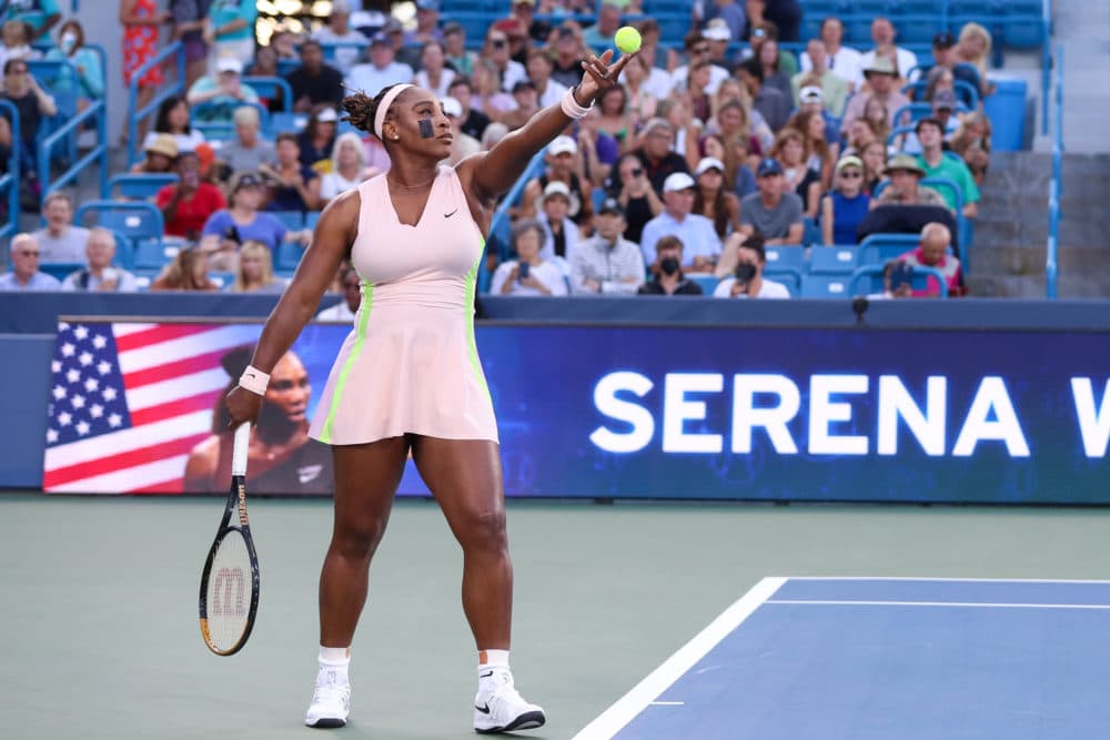 Serena Williams of the United States warms up before her match during the Western & Southern Open on August 16, 2022, at the Lindner Family Tennis Center in Mason, OH. (Ian Johnson/Icon Sportswire via Getty Images)