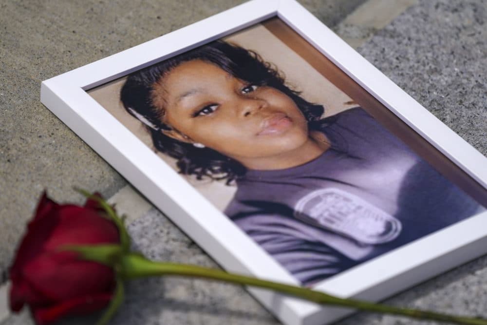 A photo of Breonna Taylor is seen among other photos of women who have lost their lives as a result of violence during the 2nd Annual Defend Black Women March in Black Lives Matter Plaza on July 30, 2022 in Washington, DC. (Leigh Vogel/Getty Images for Frontline Action Hub)