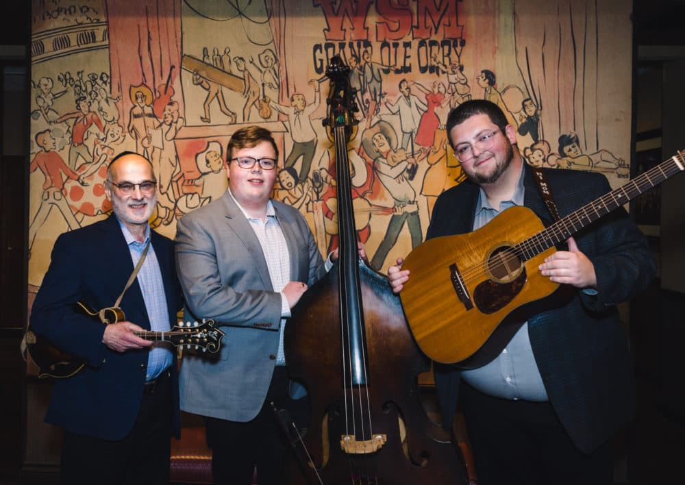 Andy Statman (left), Jake Eddy (right, and Carter Eddy (center) played together at the Grand Ole Opry in Nashville in June 2022. (Shelly Swanger)