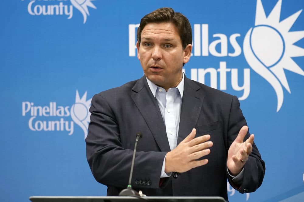 Florida Gov. Ron DeSantis speaks during a news conference at the Pinellas County Emergency Operations Center, Sept. 26, 2022, in Largo, Fla. (Chris O'Meara/AP)