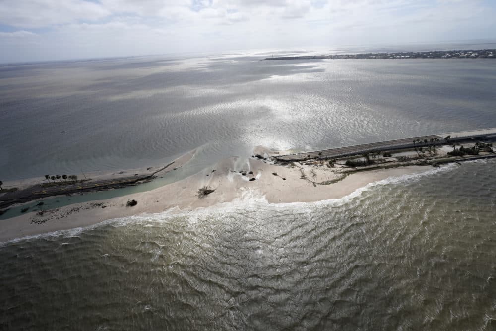 A damaged causeway to Sanibel Island is seen in the aftermath of Hurricane Ian (Wilfredo Lee/AP)