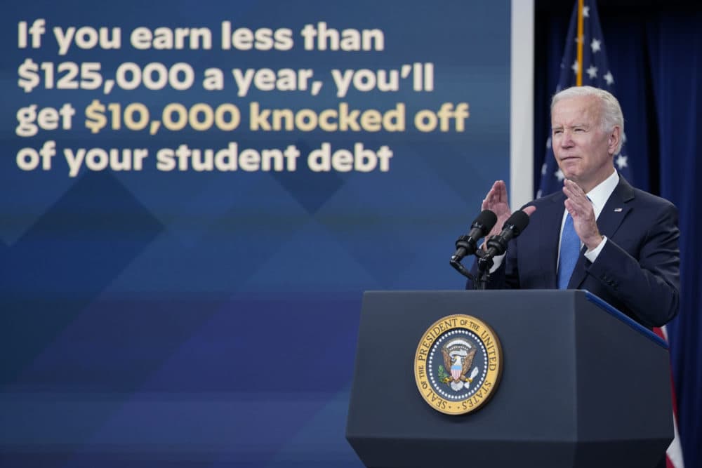 President Joe Biden speaks about the student debt relief portal beta test in the South Court Auditorium on the White House complex in Washington, Monday, Oct. 17, 2022. (Susan Walsh/AP)
