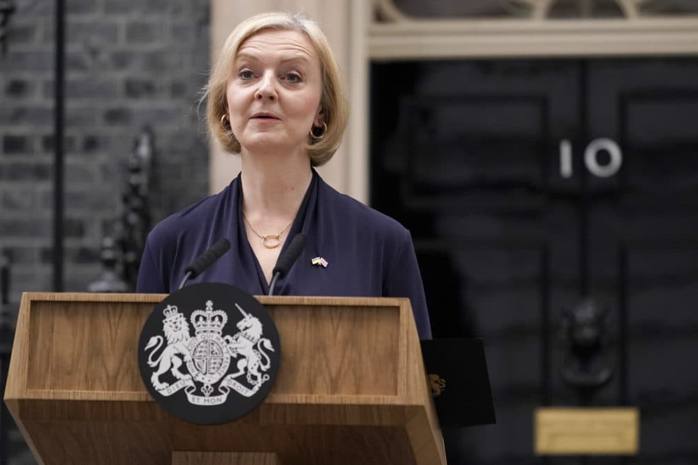 Britain's Prime Minister Liz Truss announces her resignation as Prime Minister and leader of the Conservative party. (Alberto Pezzali/AP)