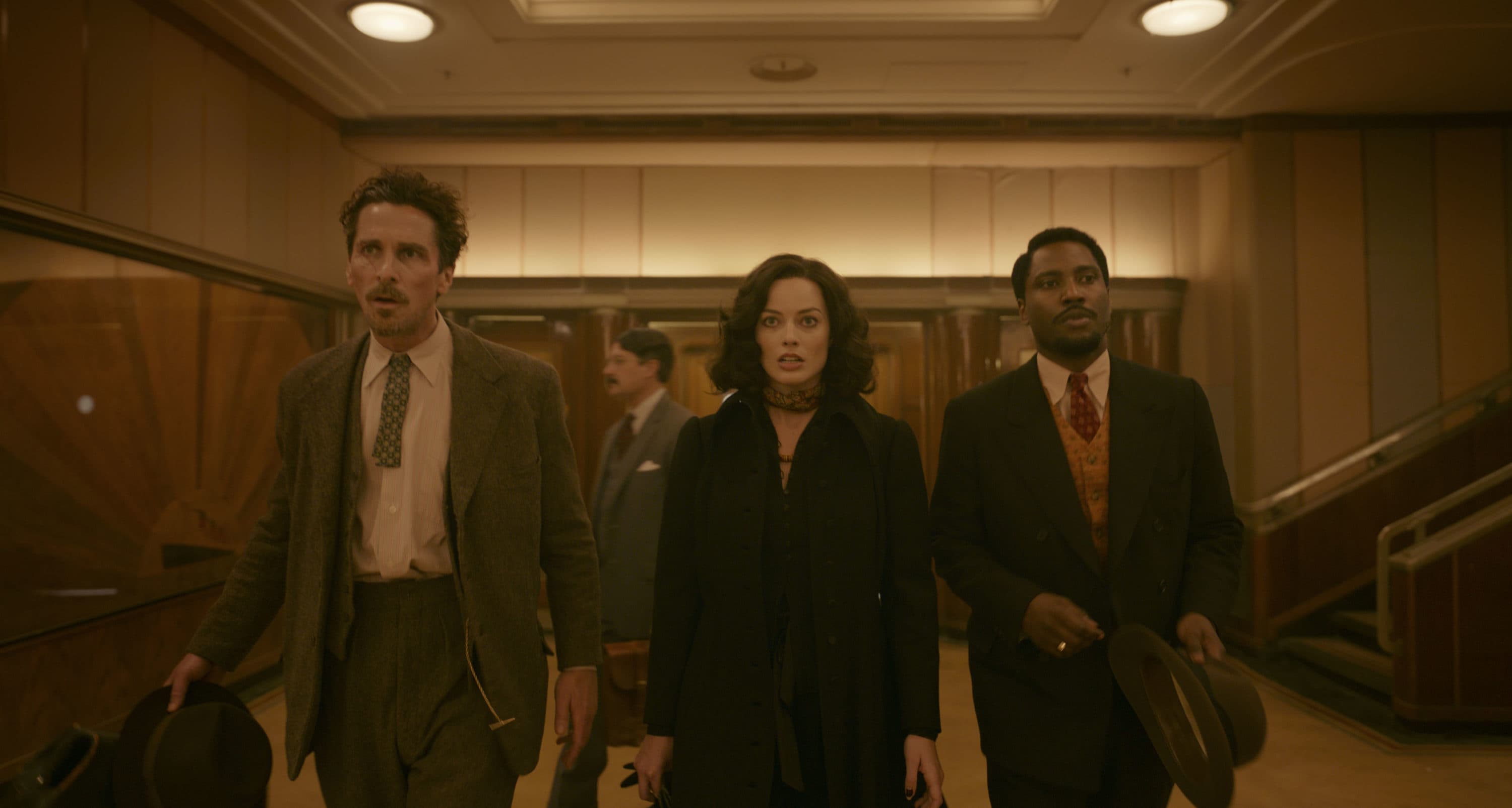 Left to right: Christian Bale, Margot Robbie, and John David Washington &quot;Amsterdam.&quot; (Courtesy 20th Century Studios)