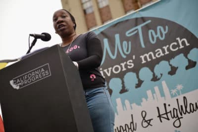 Activist Tarana Burke, the original creator of the &quot;Me Too&quot; hashtag, speaks at the #MeToo Survivors March & Rally on Nov. 12, 2017 in Hollywood, California. (Chelsea Guglielmino/FilmMagic via Getty)