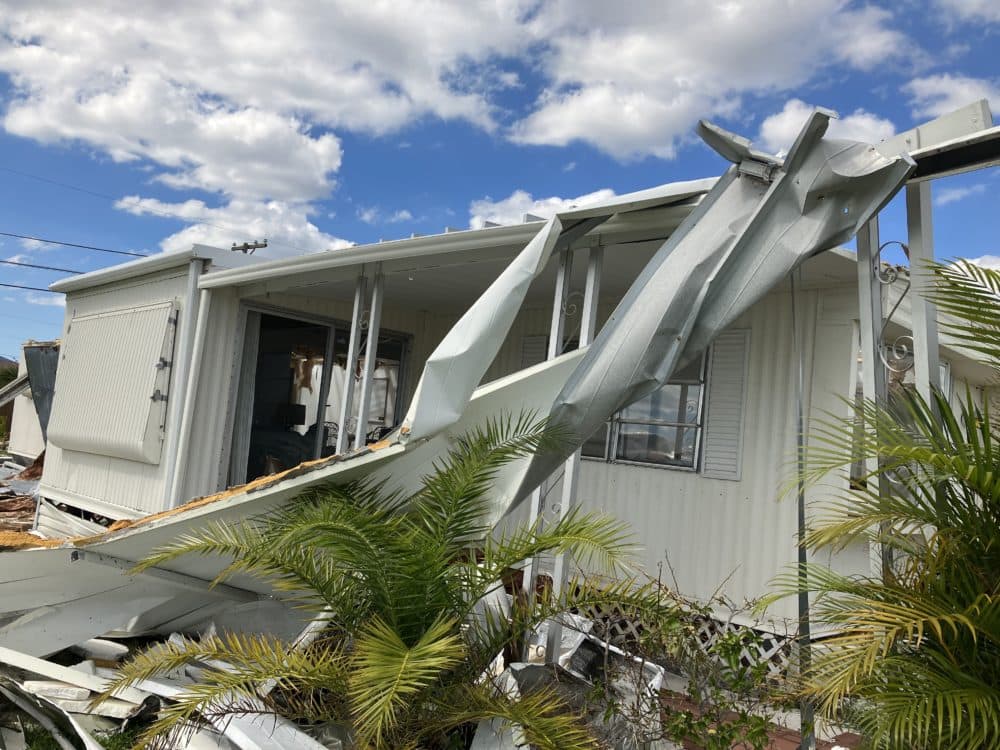 Hurricane Ian destroyed resident Cathy Nicely’s mobile home in Englewood, Florida. (Catherine Welch/Here & Now)