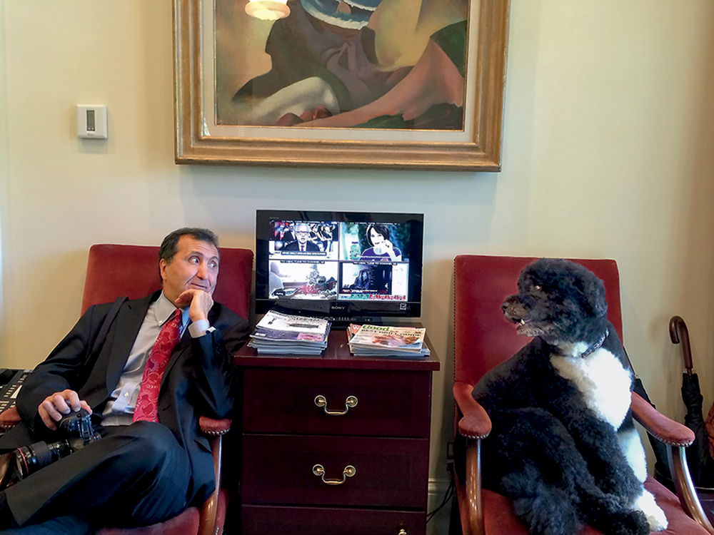 “On some mornings, I’d walk in to find that ‘my’ chair had been hijacked by Bo, the family dog, and I’d be relegated to the chair next to it.” Copyright © 2022 by Pete Souza. (Courtesy of Pete Souza)