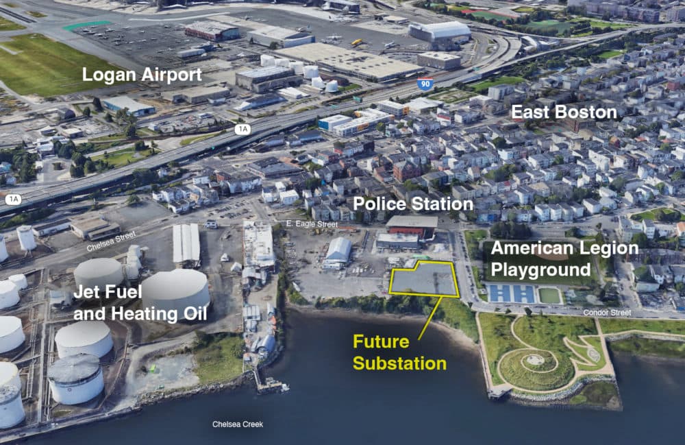 The location of the proposed electrical substation in East Boston (Jesse Costa/WBUR)