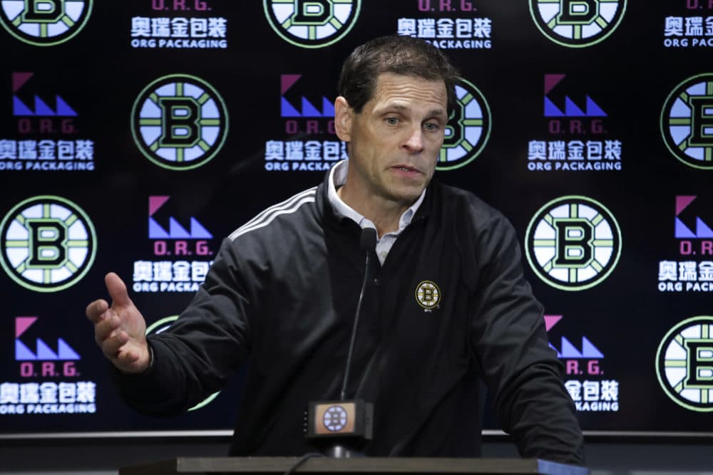 Boston Bruins General Manager Don Sweeney speaks during a news conference at the hockey team's practice facility, Tuesday, Sept. 17, 2019, in Boston. (Elise Amendola/AP)