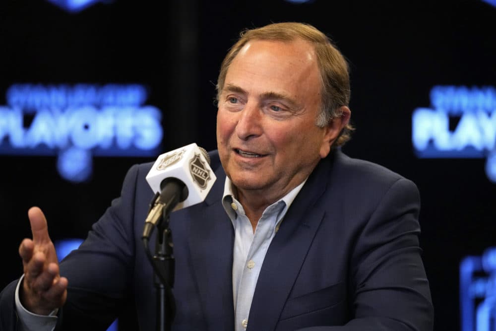 NHL Commissioner Gary Bettman talks during a news conference on May 17, 2022, in Denver. (Jack Dempsey/AP)