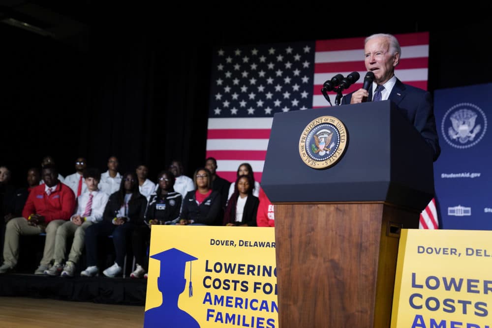 President Joe Biden speaks about student loan debt relief at Delaware State University, Friday, Oct. 21, 2022, in Dover, Del. (Evan Vucci/AP)